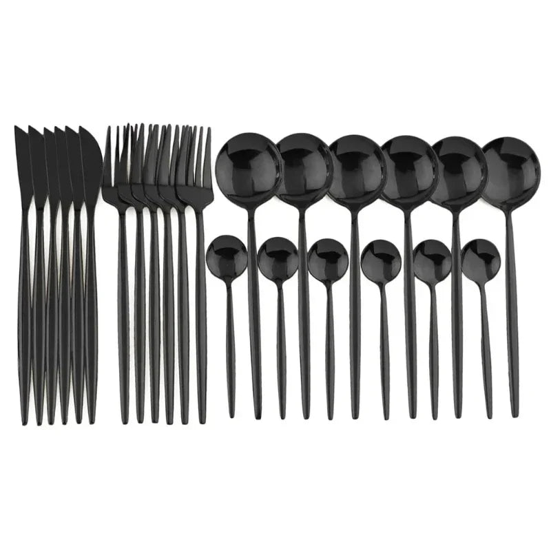 Dinnerware 304 Stainless Steel 24Pcs/Set Cutlery Kitchen Mirror Gold Tableware Knife Fork Spoon Dinner Kits