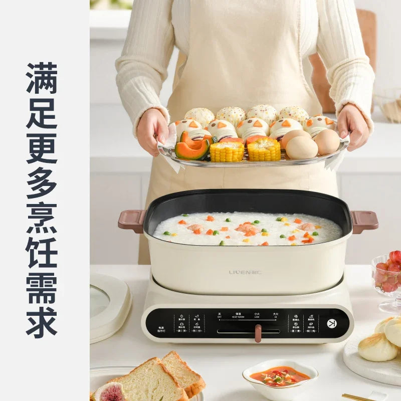 220V Electric Skillet with Multiple Cooking Options for Steaming, Frying, Stir-Frying, and Barbecue - Perfect for Every Meal AK