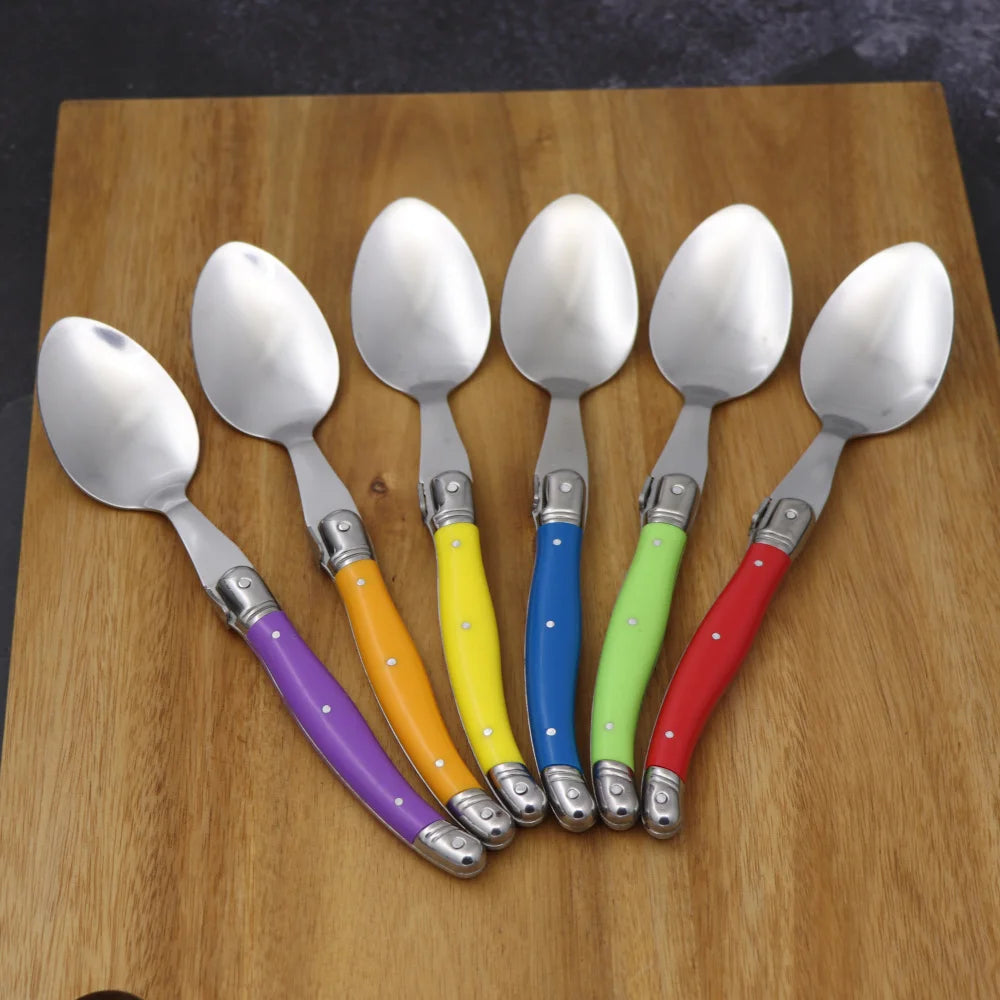 8'' 6pcs Laguiole Dinner Spoon Stainless Steel Long handle Table Spoons White Cutlery Black Big Serve Scoop Set Dinnerware