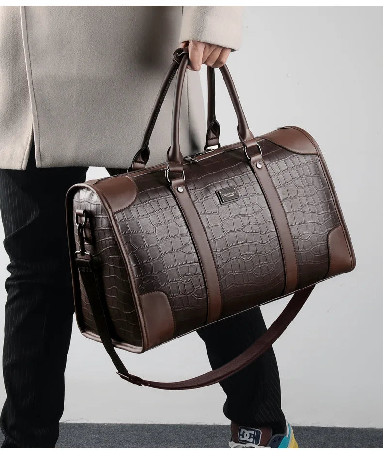 Fashion Handbag Bag Men Business Travel Tote Luxury Alligator PU Leather Luggage Bag With Shoulder Strap Crossbody Bags Duffle
