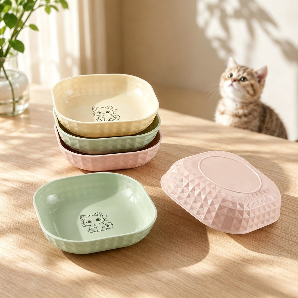6pcs Cat Bowls Set - Whisker Fatigue Relief Shallow Dishes + 5.5in Wet Food Plates, Anti-Tip Pet Dishes for Indoor Cats
