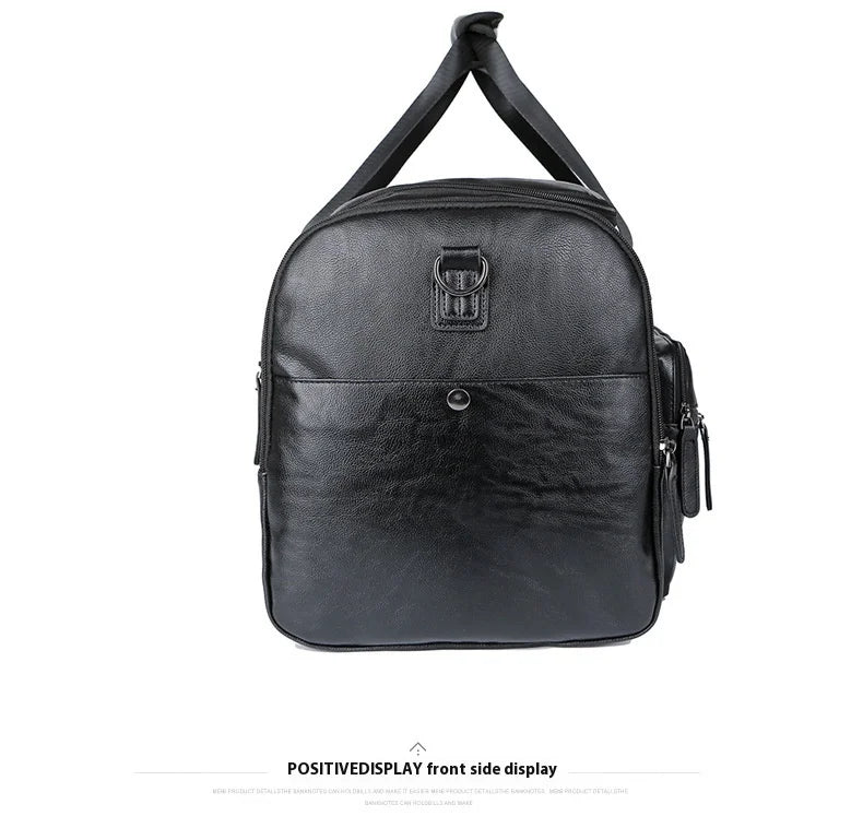 Geestock Business Men PU Leather Gym Duffel Bag Large Capacity Sports Travel Tote Handbag For Male Fitness Vintage Luggage Bag