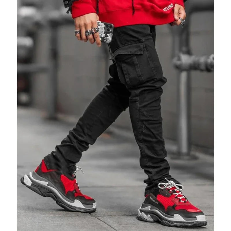 Man Business Casual Cargo Jeans Male Stylish Tide Brand Stretch Pants Spring Summer Grey Brand New Fit Straight Lightweight