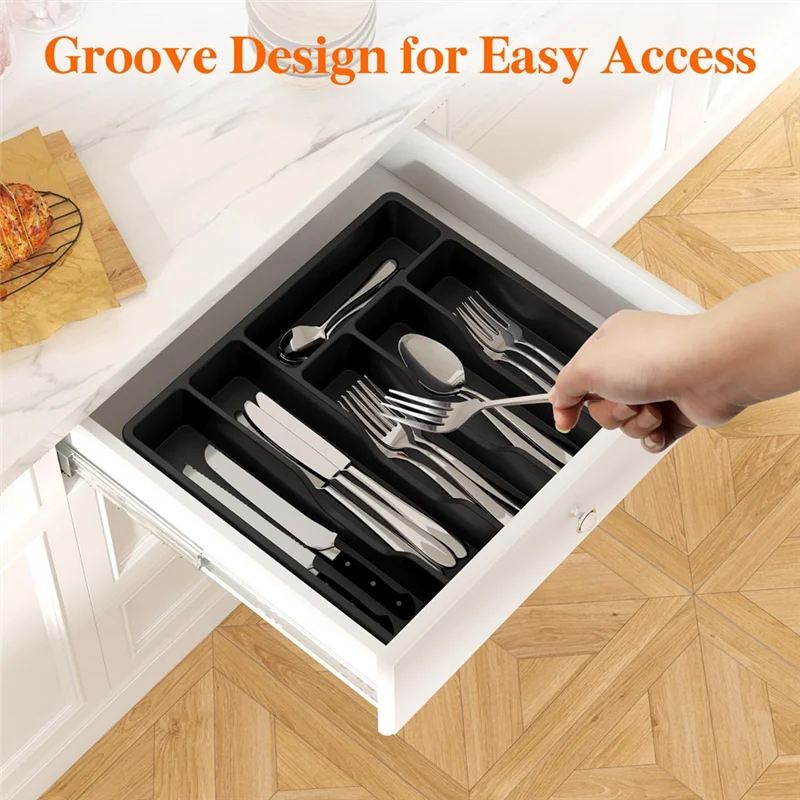 Y51A-Silverware Organizer With Lid,Covered Utensil Tray For Kitchen Drawer And Countertop, Plastic Cutlery And Flatware