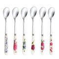 6pcs Stainless Steel Coffee Spoons With Ceramic Handles - Perfect For Mixing, Sugar, Ice Cream Kitchen & Dining Accessories
