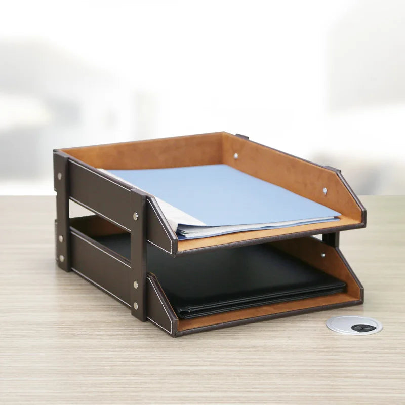 High-End Business Leather Office Supplies Set, Pen Holder, Desktop File Cabinet, Desktop Storage Box