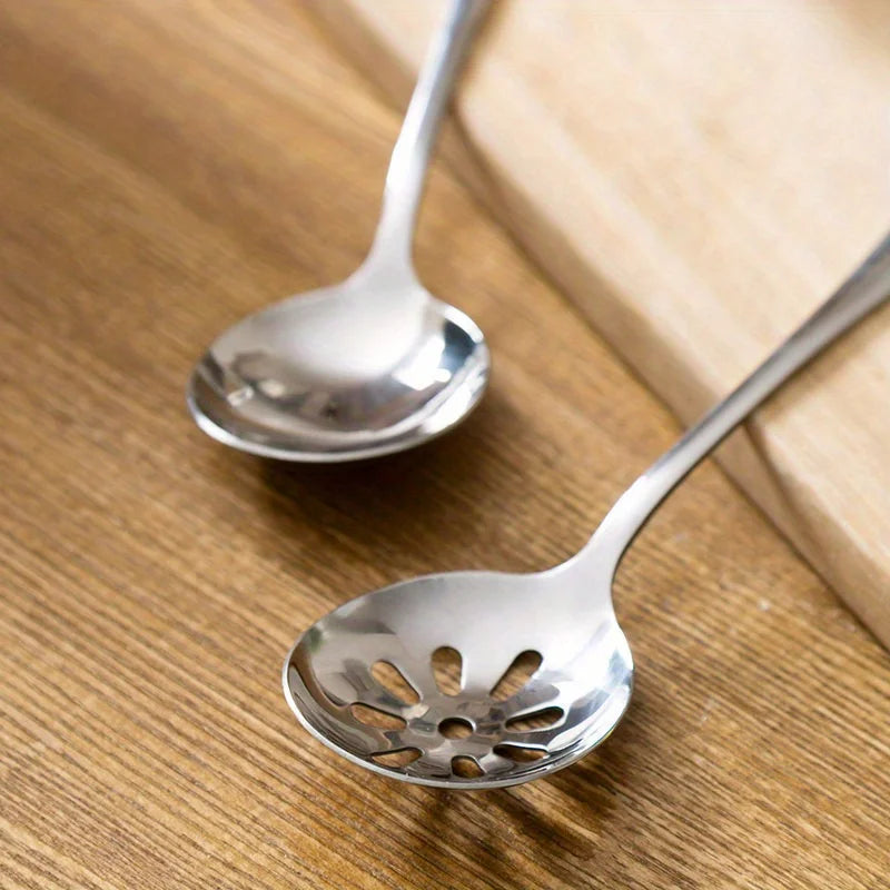 1pc Serving Spoon, Slotted Spoon, Stainless Steel Buffet Restaurant Dinner Spoon, Party Banquet Dining Utensils, Silvery