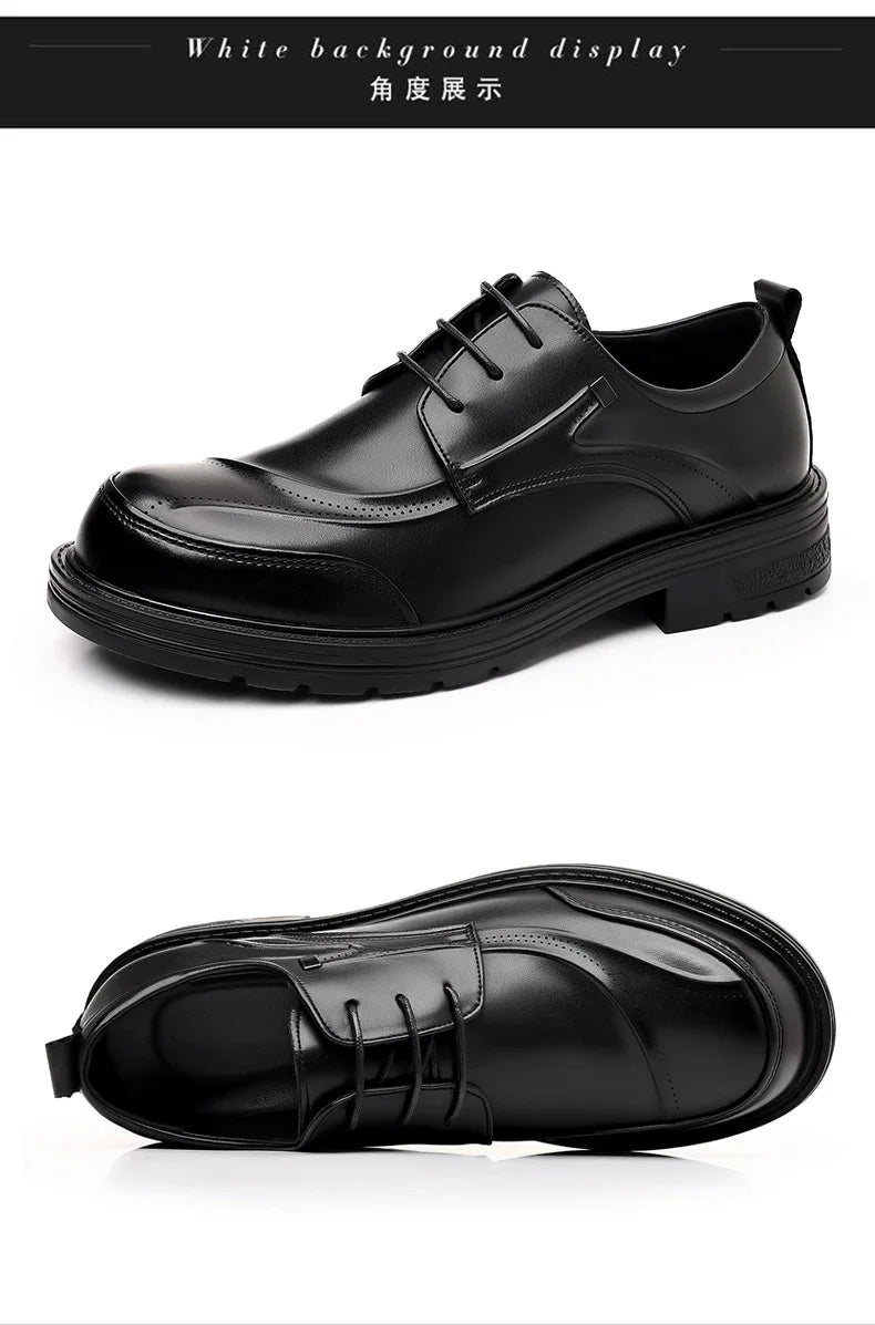 High-end Business Men's Shoes Trend Business Casual Leather Shoes Lace-up Big Head Formal Men's Leather Luxury Leather Shoes