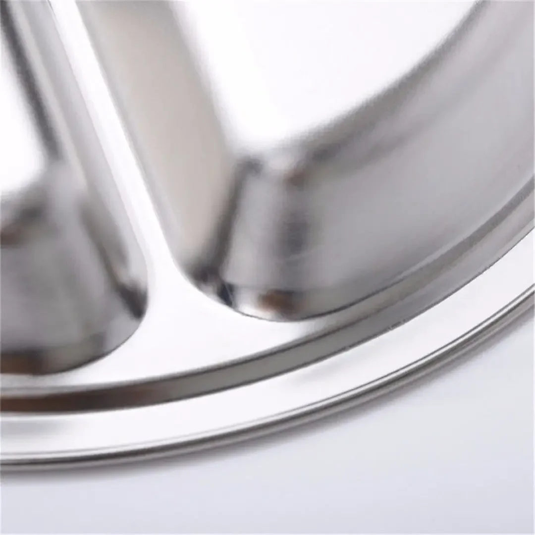 Dish Dinner Plate 1pcs Silver Stainless Steel 3 Sections Round Divided 22cm 24cm 26cm Snack Set Useful Practical