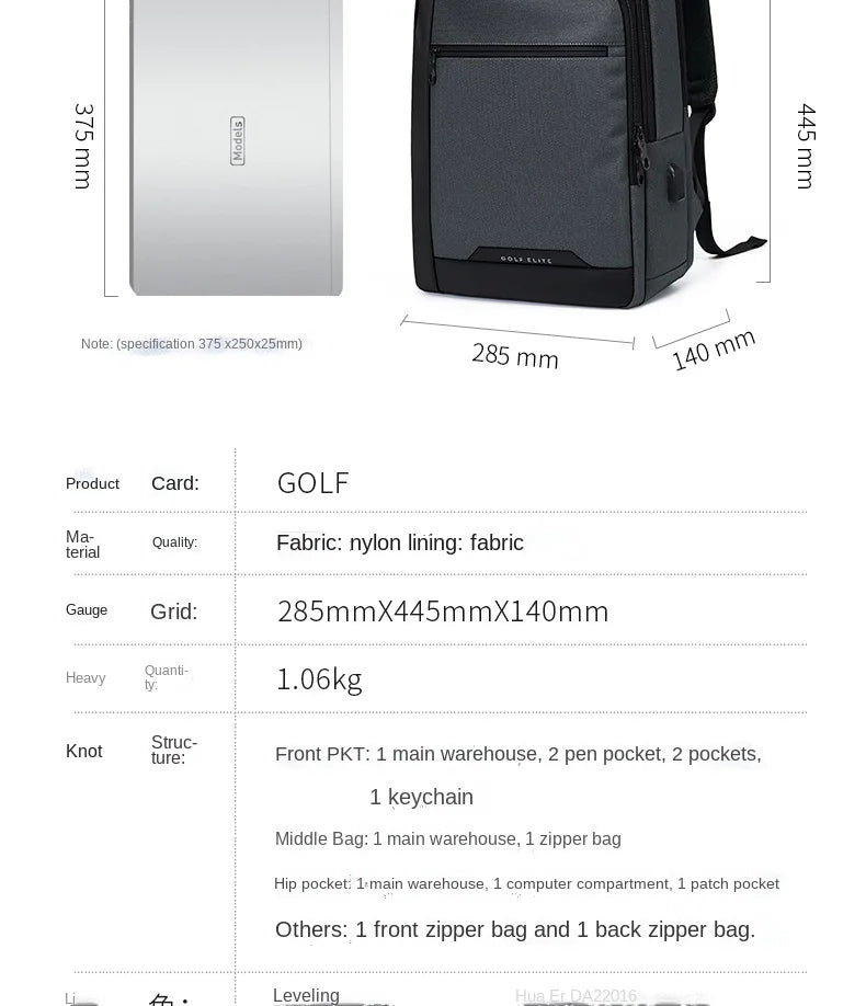 GOLF backpack men's high-capacity business backpack 2024 new business travel computer travel bag for college students
