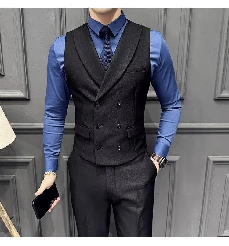 Men's Business Suit Vest Men's Plaid Slim Fit British Fashion Casual Horse Clip Formal Suit Vest