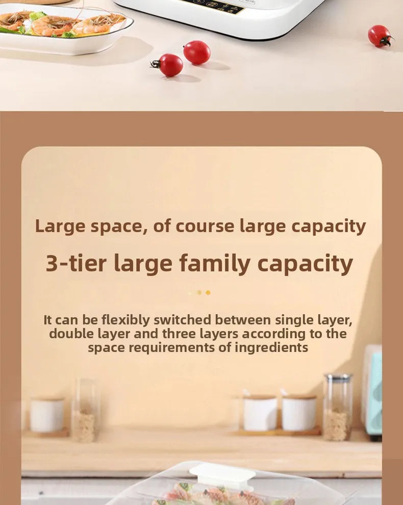 Electric Steamer Multi-Functional Three-Layer Breakfast Maker with Large Capacity, Keep Warm, Pre-Set Timer