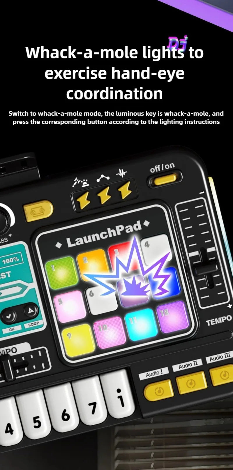 Kid DJ Mixer with Microphone Multifunctional Electronic Piano Keyboard Bluetooth DJ Turntable Controller Kid Musical Instrument