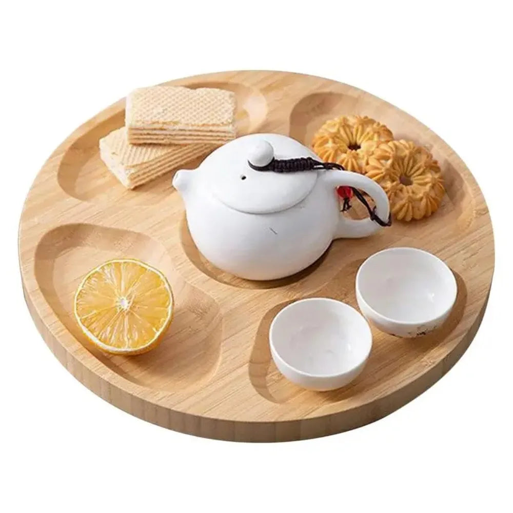 Party Dishes 5 Compartments Round Snack Plate Bamboo 20/25/30cm Divided Serving Trays Appetizer Tray Fruit Platter Hotel