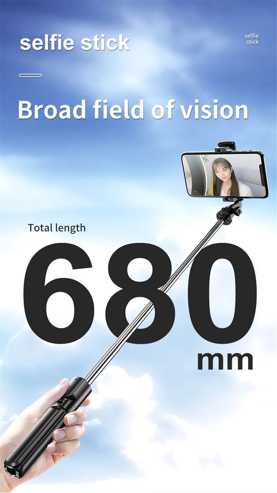 MEUYAG 2025 new Expandable Portable Tripod Selfie Stick With Remote With Detachable BT Wireless Remote Compatible for iPhone