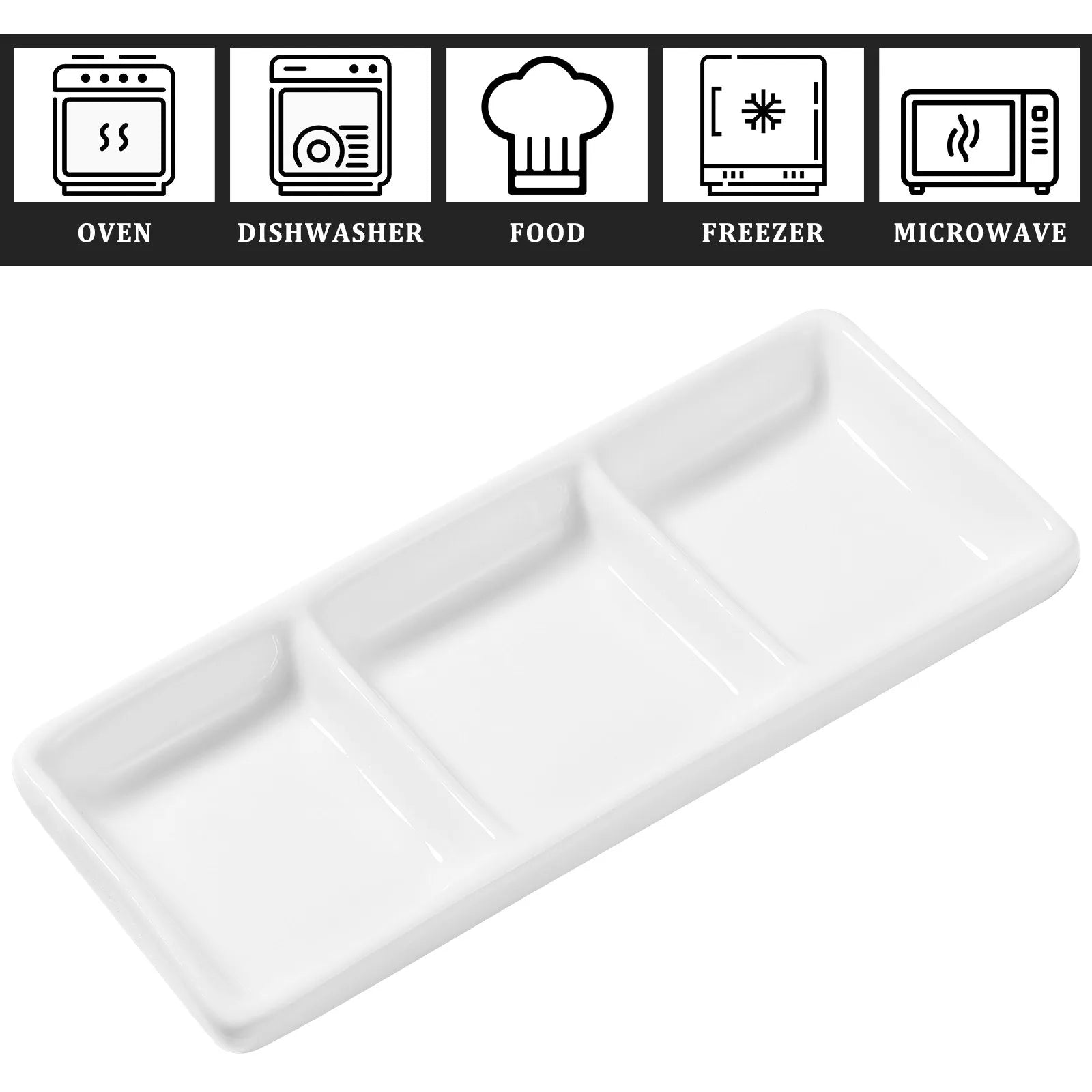 2Pcs Rectangular Ceramic Sauce Serving Tray 3-Compartment Appetizer Dish for Spice Soy Dips Appetizer Serving Tray