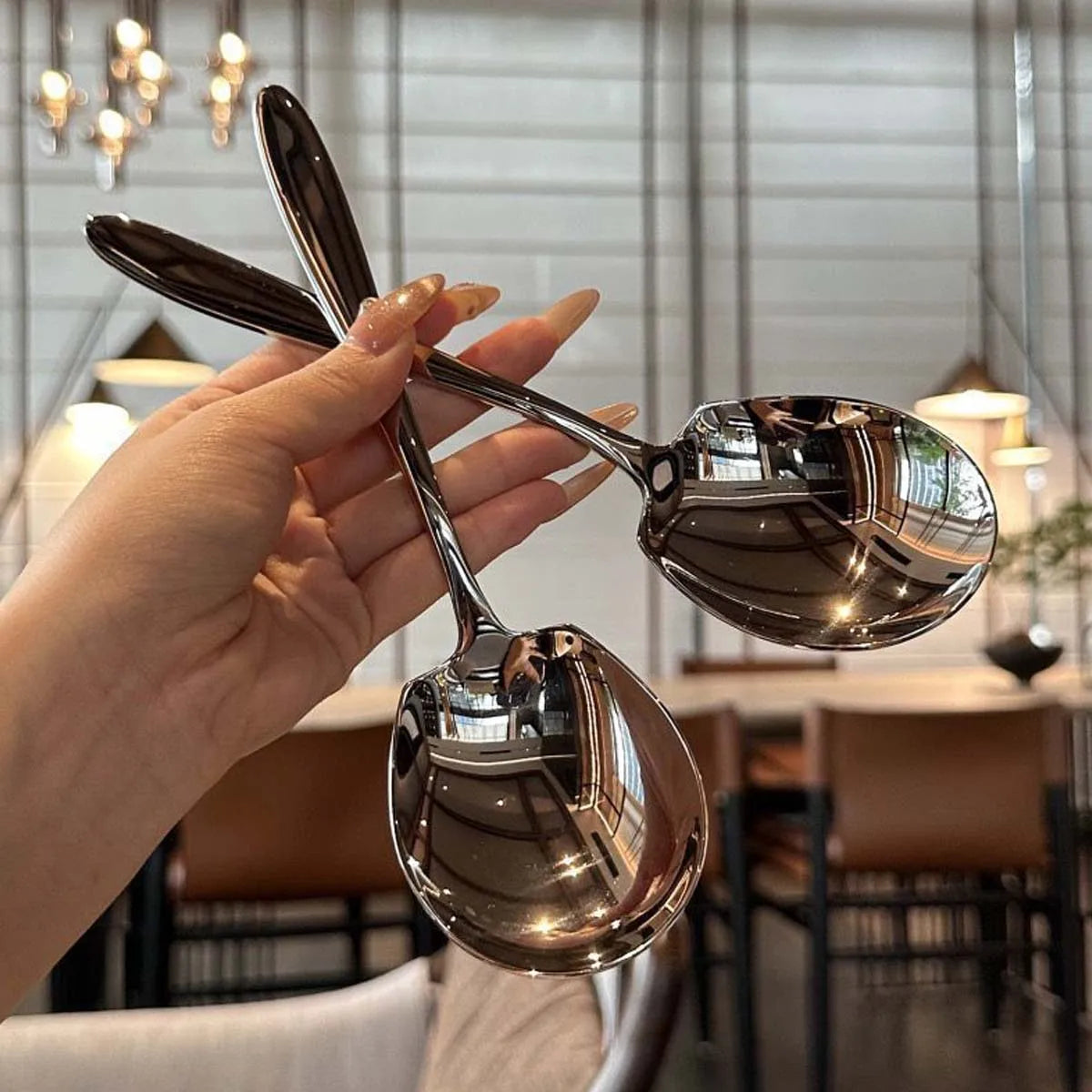 2Pcs Stainless Steel Long Handle Serving Spoons - Suitable for Use in Homes, Hotels, Canteens and Restaurants Meal Spoon Cutlery