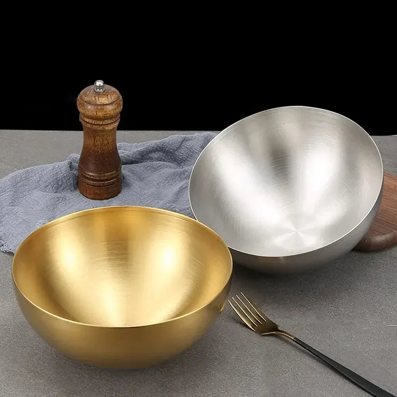 Stainless Steel Gold And Silver Salad Bowl Rice Noodles Lamian Noodles Bowl Kitchen Tableware Food Container