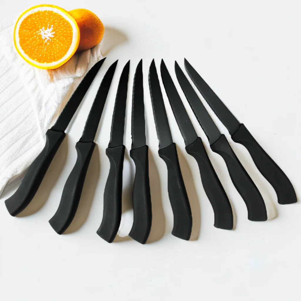 Steak Knives Set 4/6/8Pcs Black Matte Comfort Handle Paring Knives German Stainless Steel Serrated Non Stick  Dishwasher Safe
