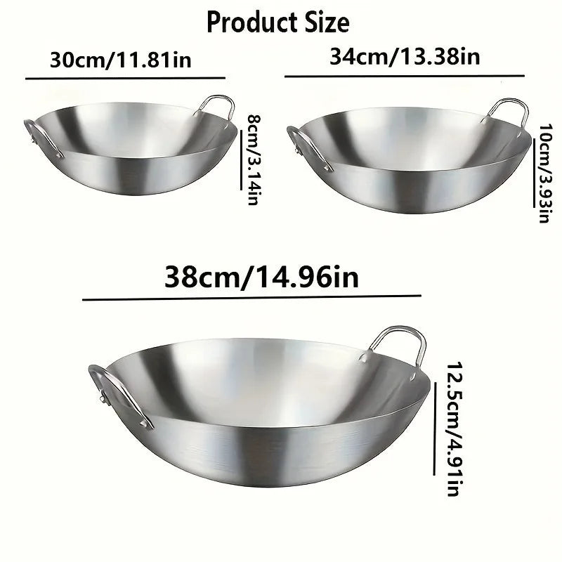 1PCS Large Stainless Steel Wok, Uncoated Thick High-Quality Durable Chef'S Pan with Dual Handles, Easy to Clean for Commercial