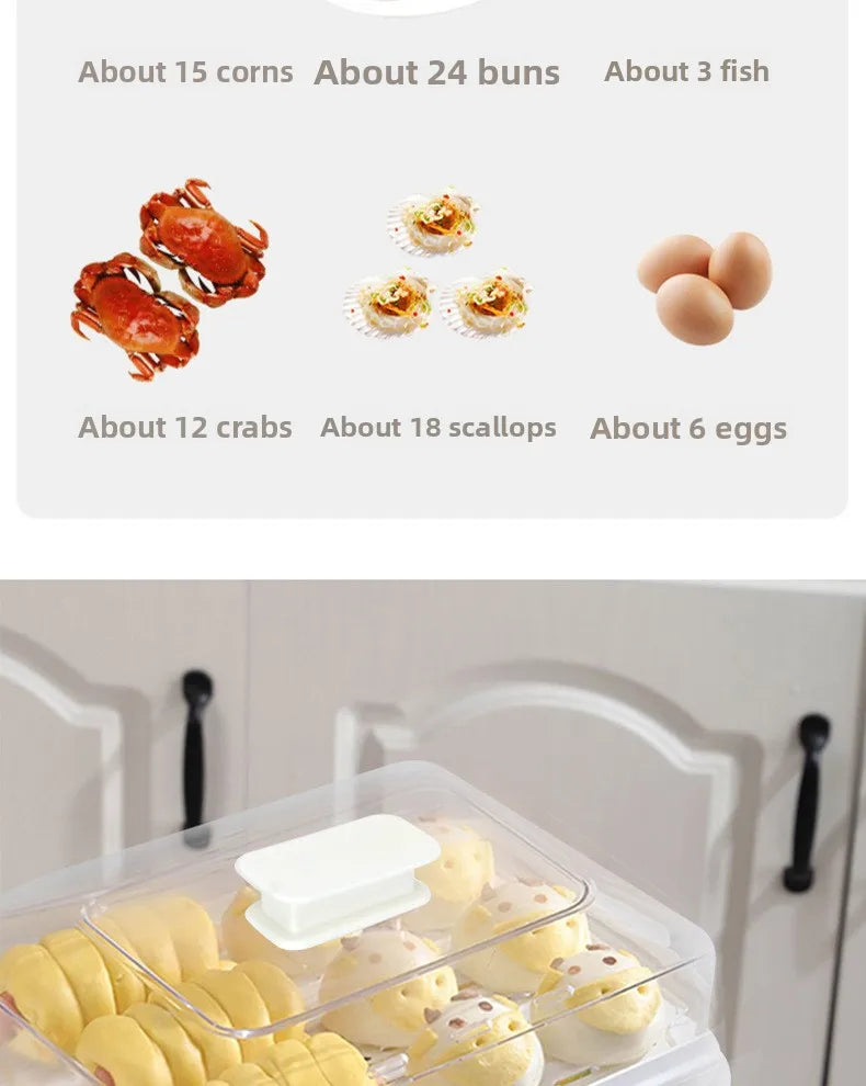Electric Steamer Multi-Functional Three-Layer Breakfast Maker with Large Capacity, Keep Warm, Pre-Set Timer