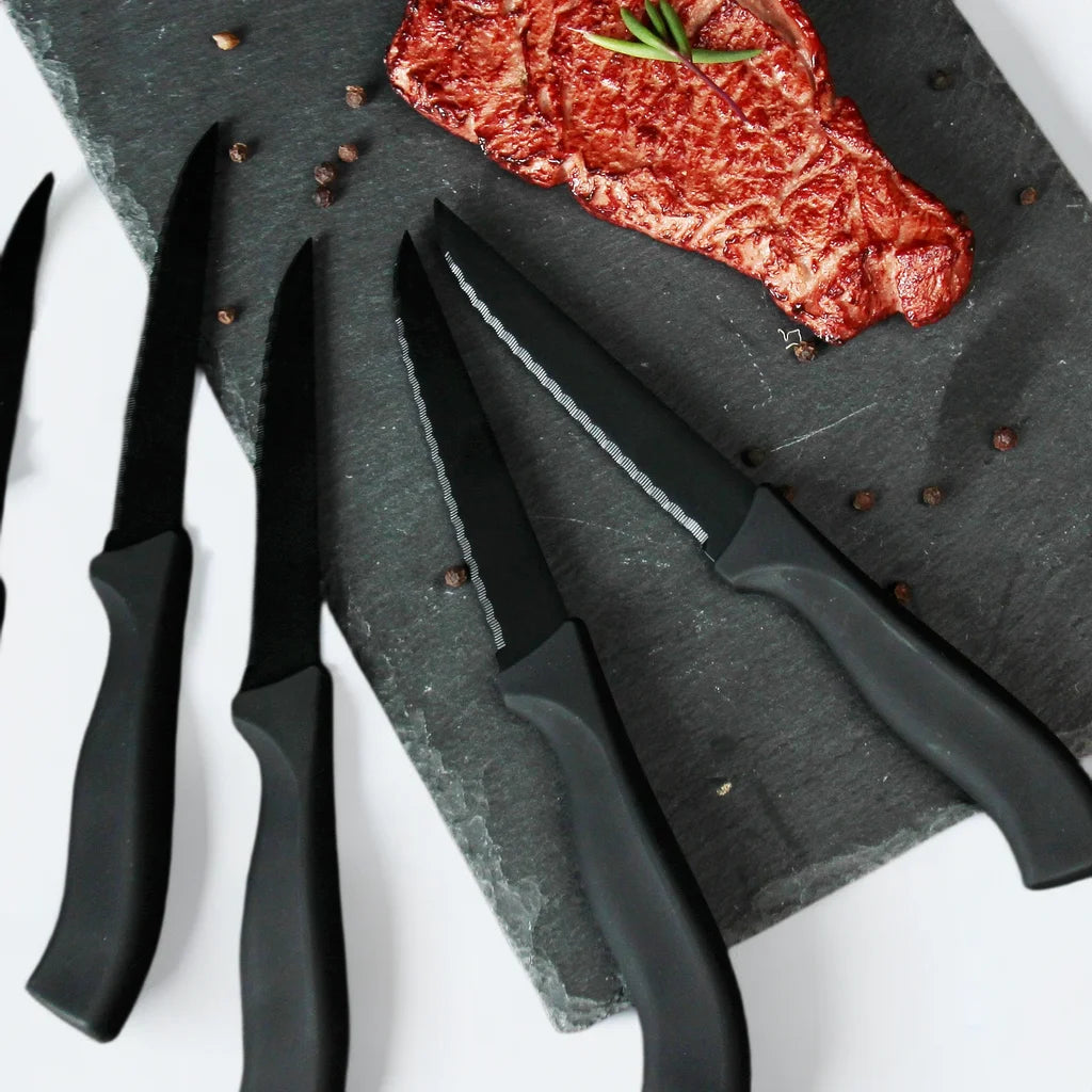 Steak Knives Set 4/6/8Pcs Black Matte Comfort Handle Paring Knives German Stainless Steel Serrated Non Stick  Dishwasher Safe
