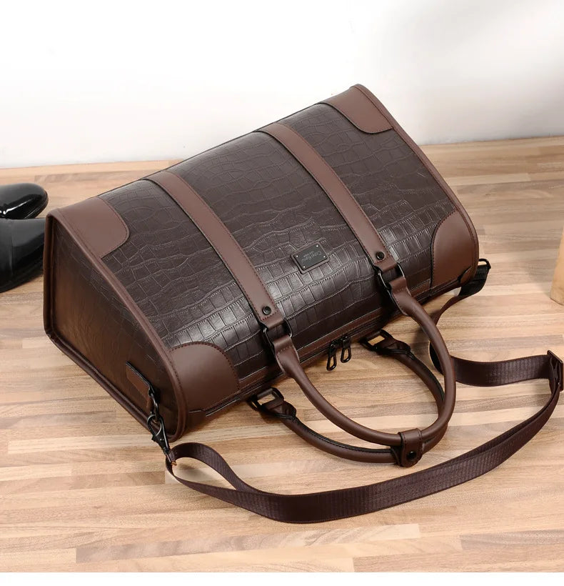 Fashion Handbag Bag Men Business Travel Tote Luxury Alligator PU Leather Luggage Bag With Shoulder Strap Crossbody Bags Duffle