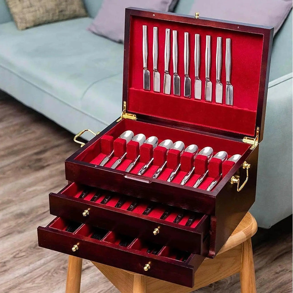 Silverware Storage Box Utensil Case Gifts Felt Lined Versatile with Lid Organizer Flatware Storage Box for Restaurant Home