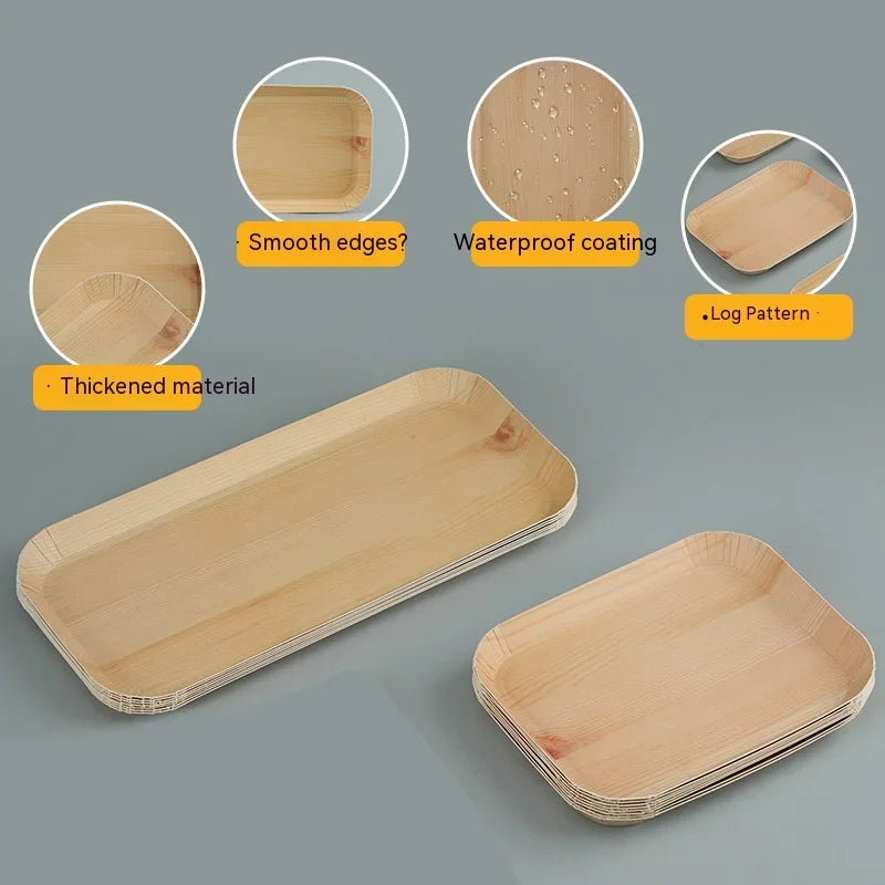 10 PCS Disposable Desserts Plates Wood Grain Tray Vegetable Dessert Plates Kitchen Dishes Ideal For Parties, Families, Outdoors