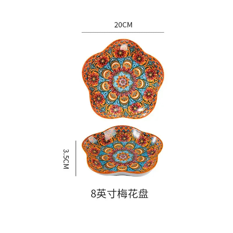 Bohemia Ceramic Rice Bowl Serving Plate Creative Ceramic Cutlery Soup Noodle Bowl Household Handle Bowl Sauce Dish