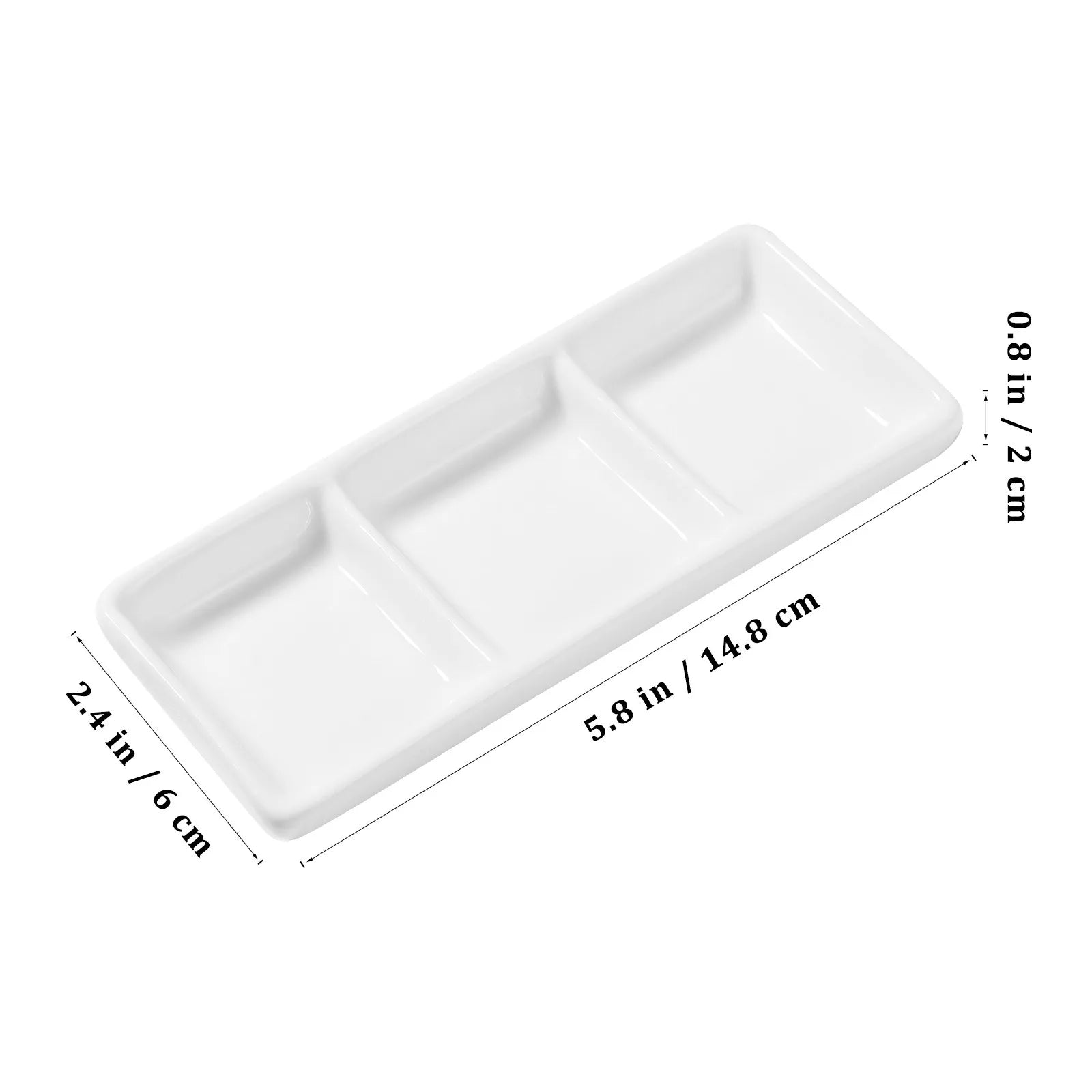 2Pcs Rectangular Ceramic Sauce Serving Tray 3-Compartment Appetizer Dish for Spice Soy Dips Appetizer Serving Tray