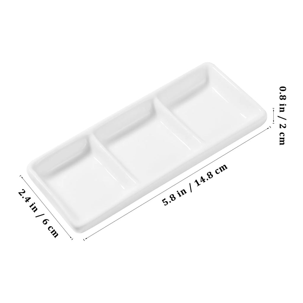 2Pcs Rectangular Ceramic Sauce Serving Tray 3-Compartment Appetizer Dish for Spice Soy Dips Appetizer Serving Tray