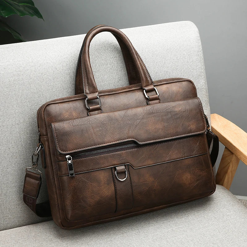 Men Waterproof Business Briefcase Large Capacity Laptop Shoulder Crossbody Commute Bag