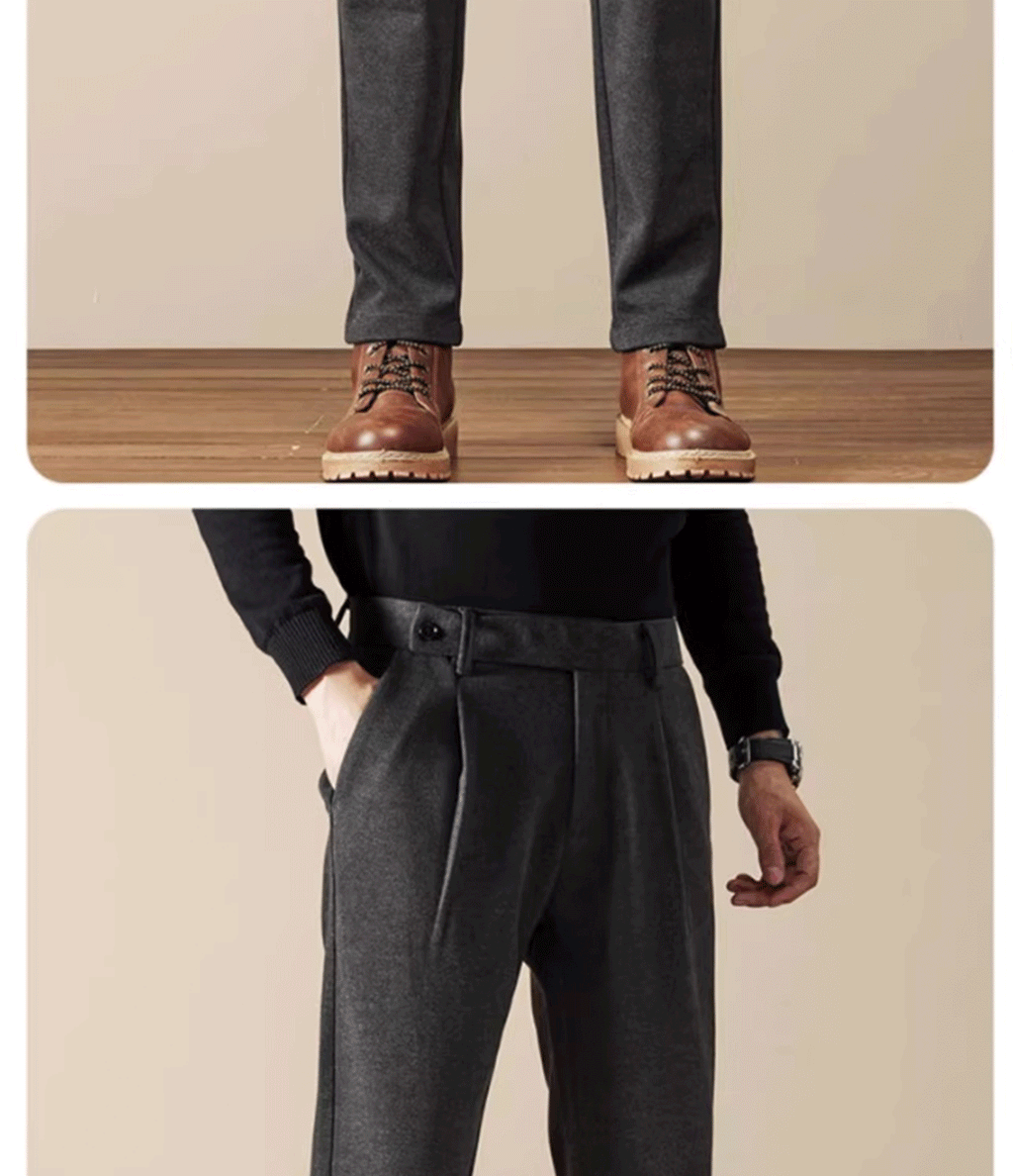 Business Casual Men's Brushed Khakis Straight Leg Long Pants Lightweight Luxury Wool Trousers Autumn Winter New Arrival