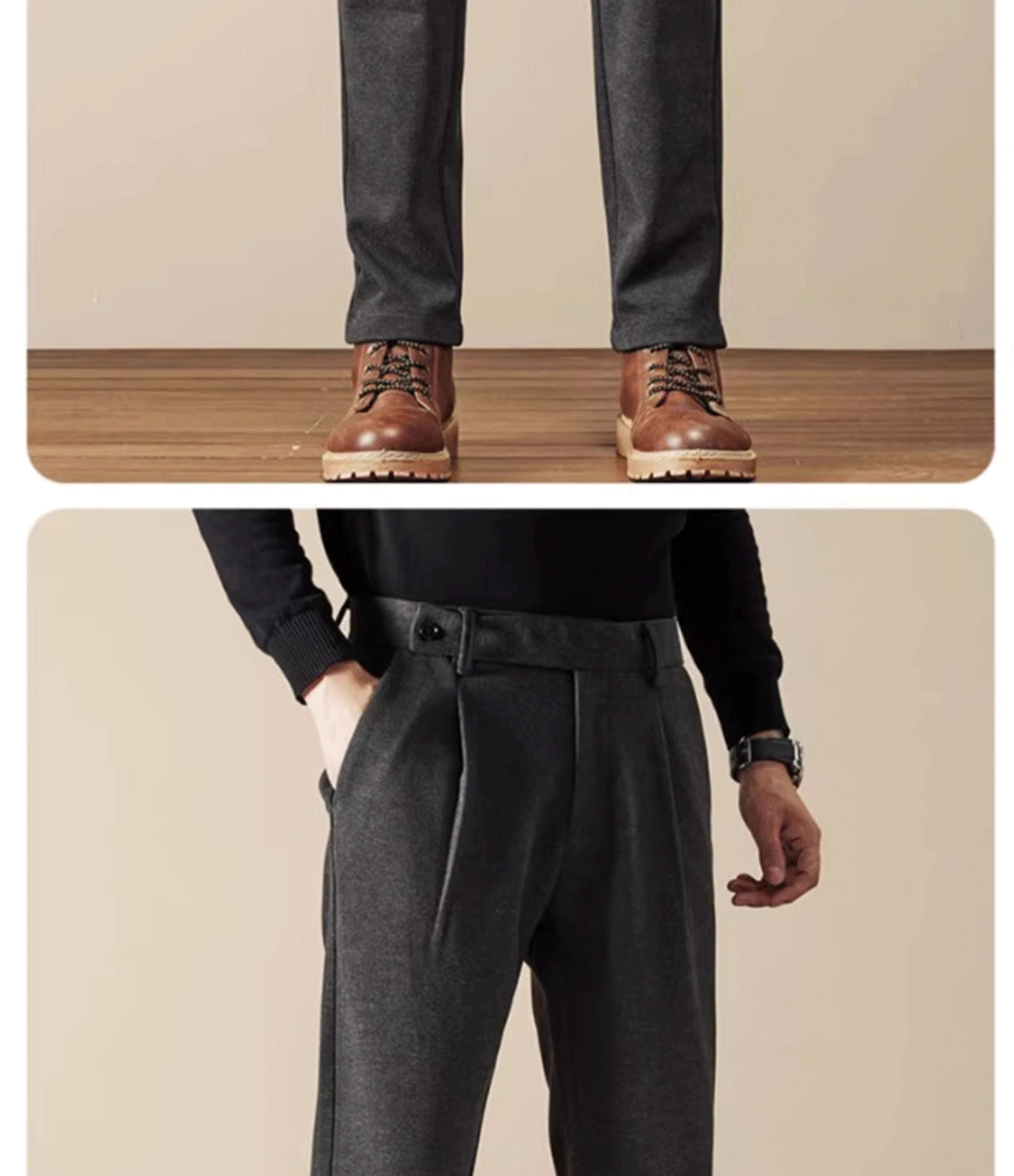 Business Casual Men's Brushed Khakis Straight Leg Long Pants Lightweight Luxury Wool Trousers Autumn Winter New Arrival