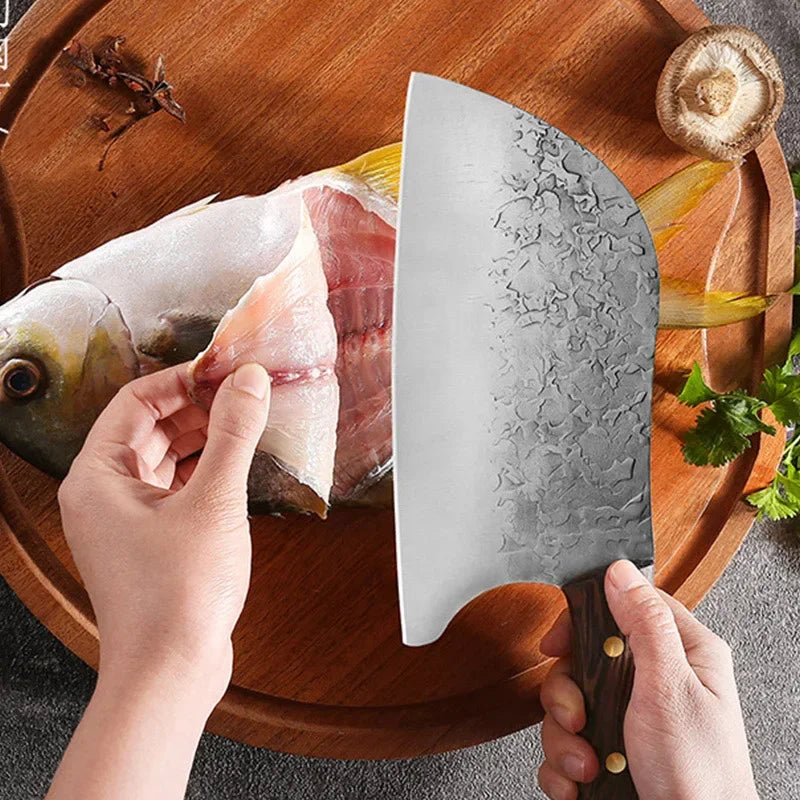 Hand Forged Knife High Carbon Butcher Knives Multifucntional Kitchen Meat Cutting Stainless Steel Wood Handle BBQ Cooking Knife