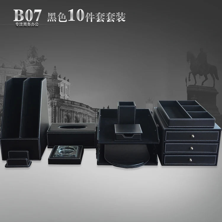 High-End Business Leather Office Supplies Set, Pen Holder, Desktop File Cabinet, Desktop Storage Box