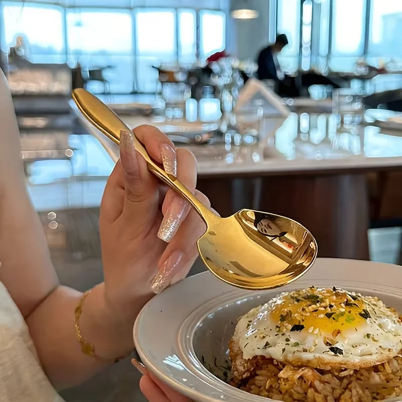 2/4/6pcs Stainless Steel Serving Spoons with Round Heads, Large Spoons, and Long-Handled Soup Ladles; Suitable for Home Kitchens