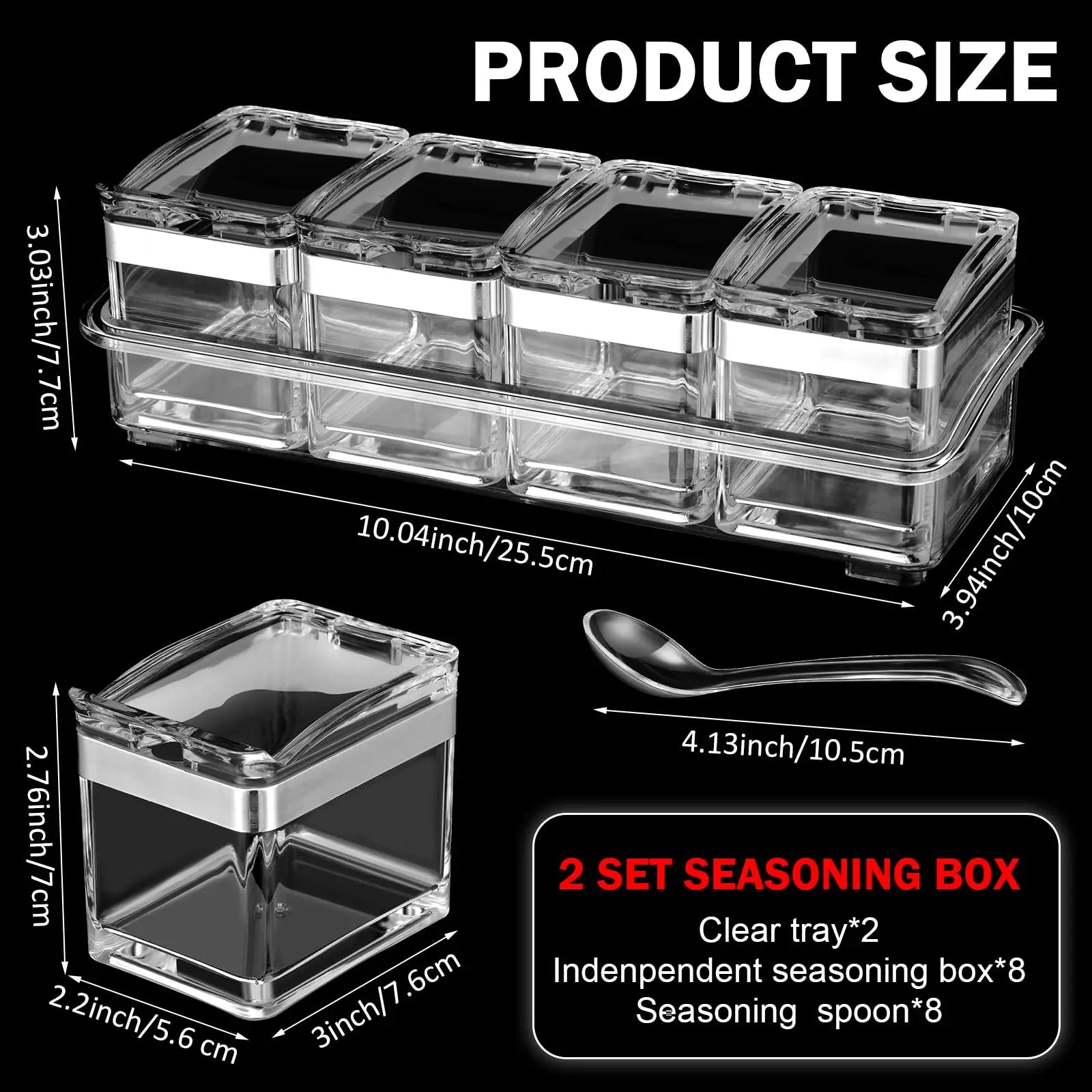 Kitchen Accessories Gourmet Acrylic Seasoning Box with 4 Serving Spoons Spice Jar Set Condiment Cruet Bottle Kitchen Supplies