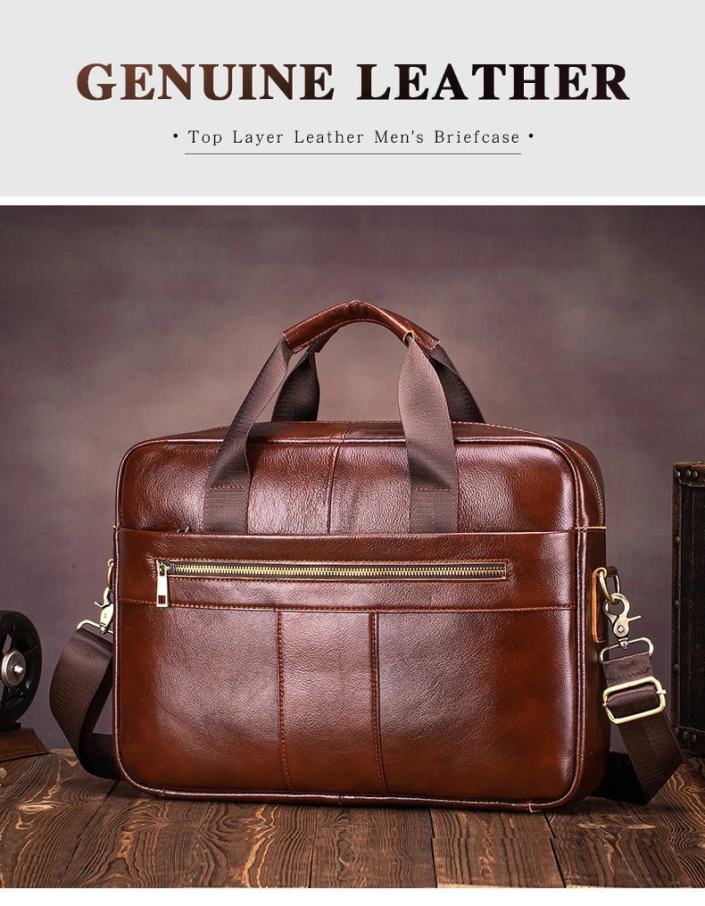 Men's Genuine Leather Laptop Bag Vintage Business Briefcase Shoulder Handbag Messenger Computer Bag Work Travel