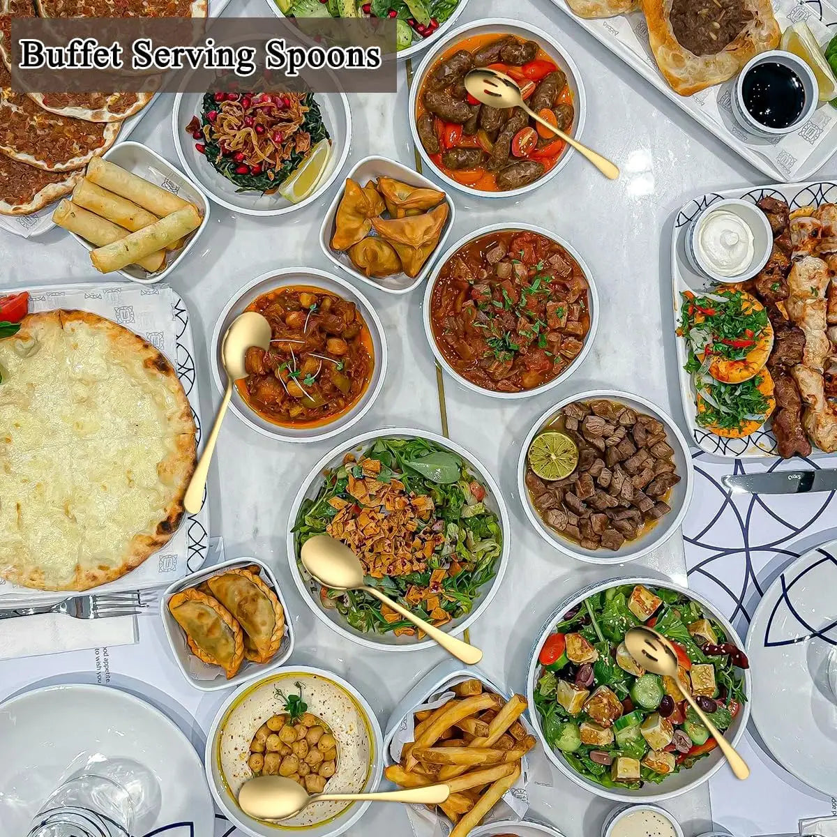 Serving Set Serving Spoons and Slotted Spoons, Stainless Steel Buffet Utensils, Banquet Spoons, Dishwasher Safe, Kitchen