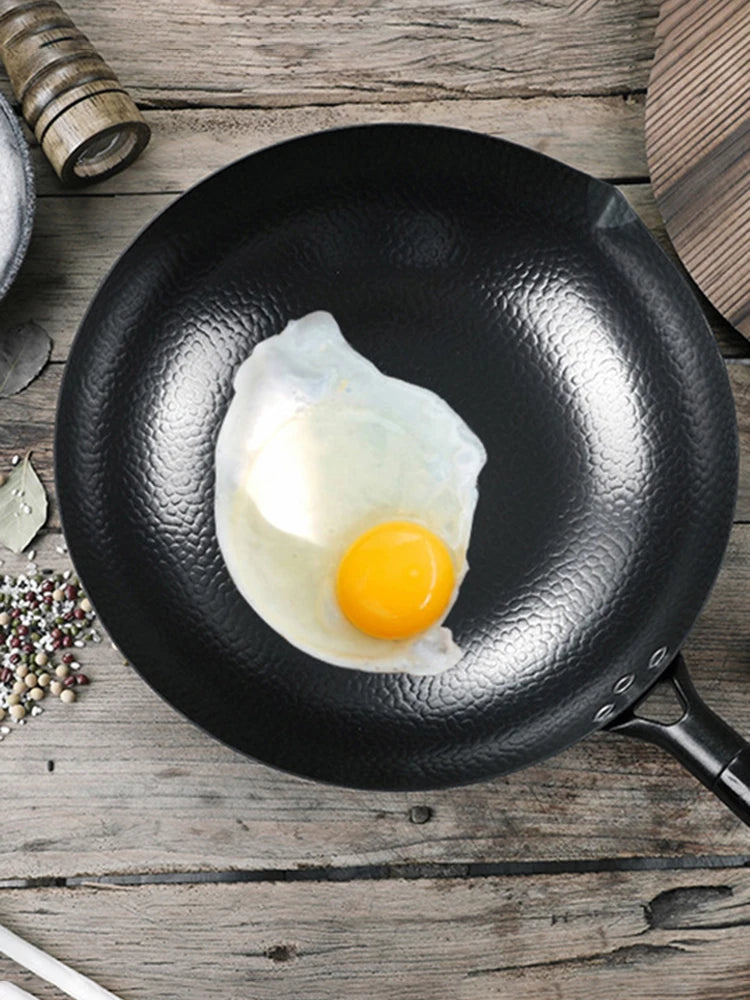 Pure Iron wok cast iron pan Non-coated Pot General use for Gas and Induction Cooker 32cm Chinese Wok Cookware Pan