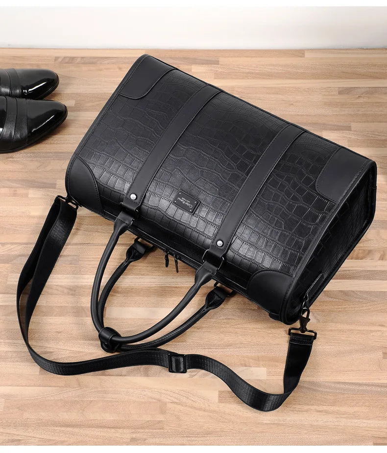 Fashion Handbag Bag Men Business Travel Tote Luxury Alligator PU Leather Luggage Bag With Shoulder Strap Crossbody Bags Duffle