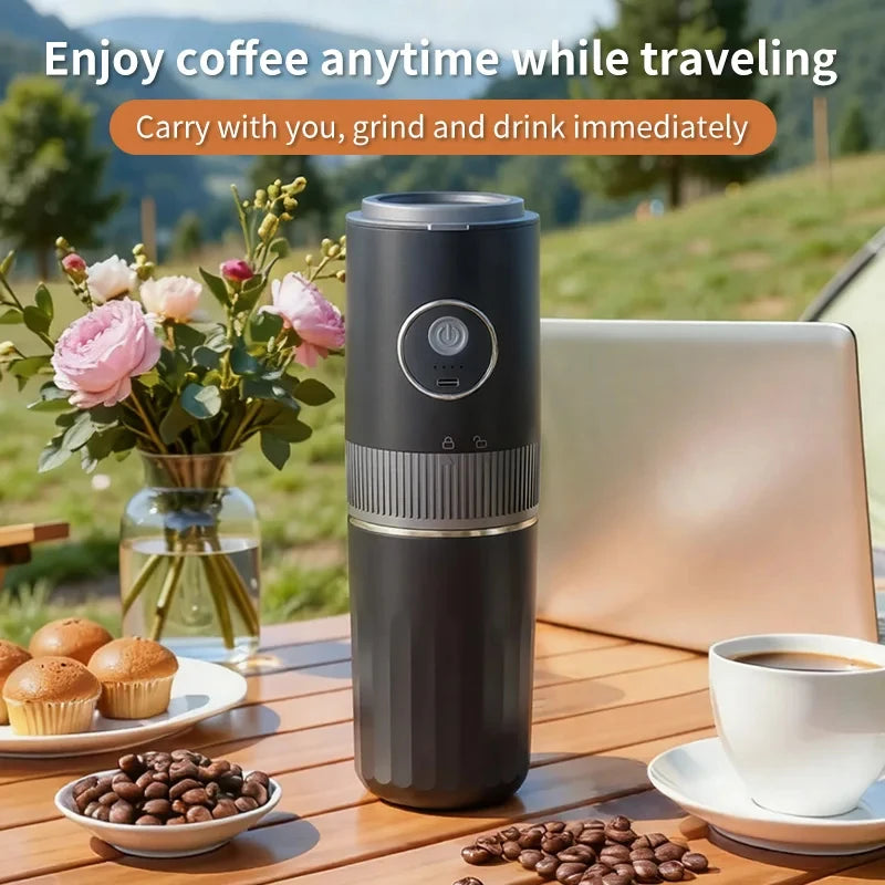 2-in-1 Portable Wireless Outdoor Camping Coffee Machine - Bean Grinding & Hand Brewing Portable Coffee Maker