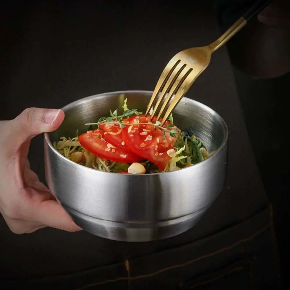 Anti-Scalding With Lid Tableware 304 Stainless Steel Container Steamed Soup Bowl Double Rice Bowl Cereal Bowls Mixing Bowls