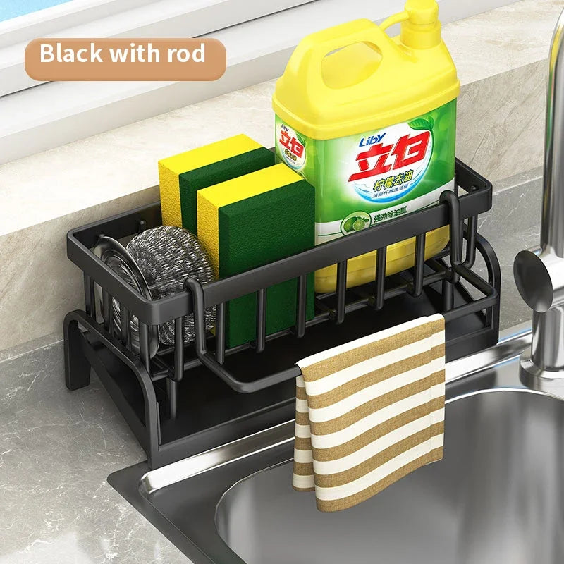 Kitchen Sink Storage Rack, Draining Organizer for Cleaning Cloth, Sponge & Detergent, Household Sink Shelf