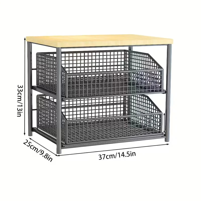 1 space saving kitchen countertop storage rack with drawers and metal baskets - sturdy multi-layer storage rack
