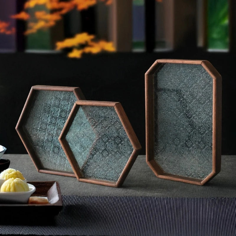Table Organizer Tray Storage Tray Walnut Wood Tray For Cutlery Serving Spoons Cooking Utensils Teapot Teacup Snack ﻿Tray