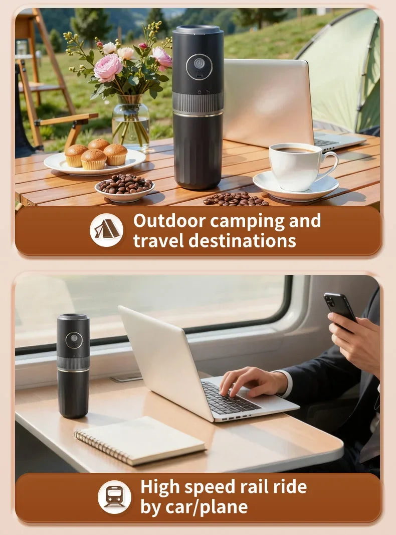 Travel-Friendly All-in-One Coffee Maker - Built-in Grinder, Handheld Espresso Machine & Mini Pour Over Cup for Home and Outdoor