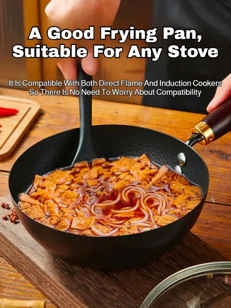 Household Non-stick Pan without Coating - 24cm Mini Wok with Lid,for Kitchen,Easy to Clean,Ideal for Small Meals & Daily